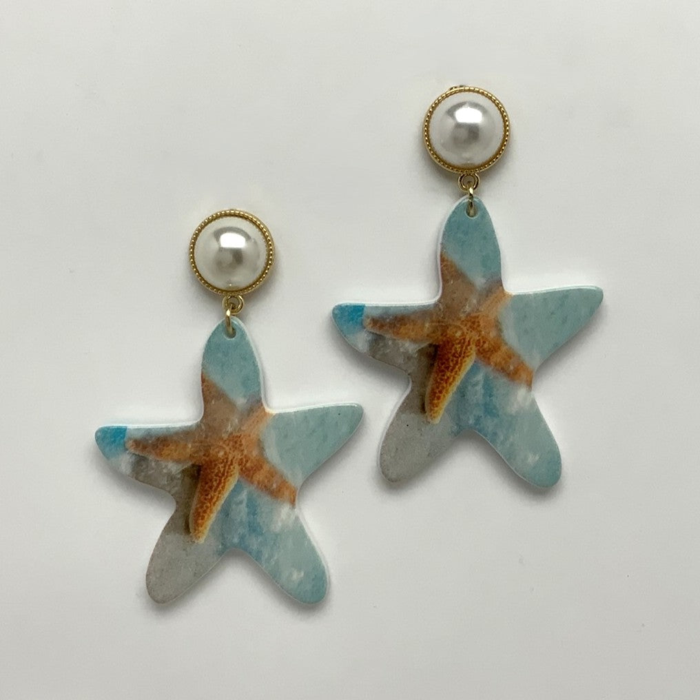 Pearl And Starfish Drop Earrings