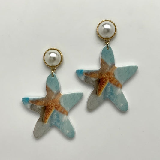 Pearl And Starfish Drop Earrings