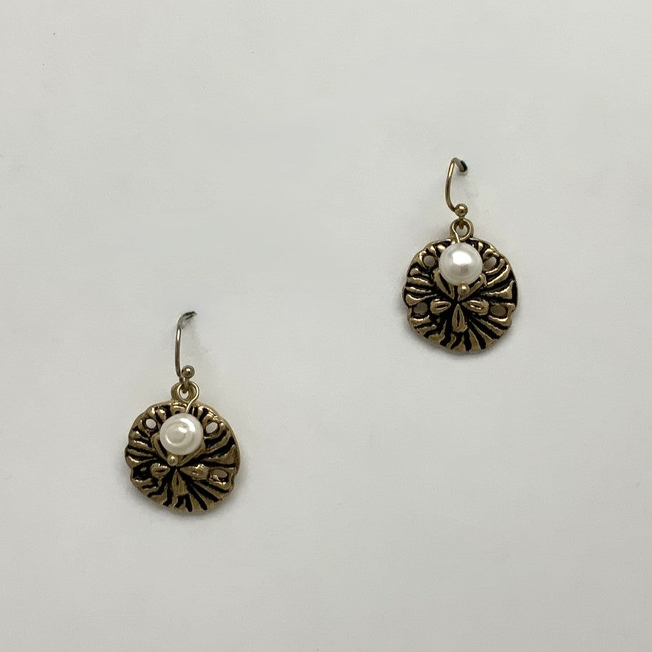 Metal Sand Dollar with Pearl Earring