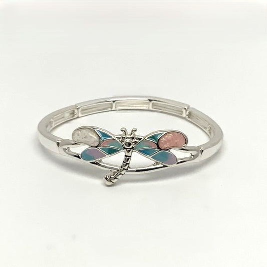 Dragonfly Sea Glass Decorated Stretch Bracelet