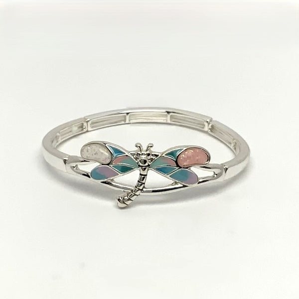 Dragonfly Sea Glass Decorated Stretch Bracelet