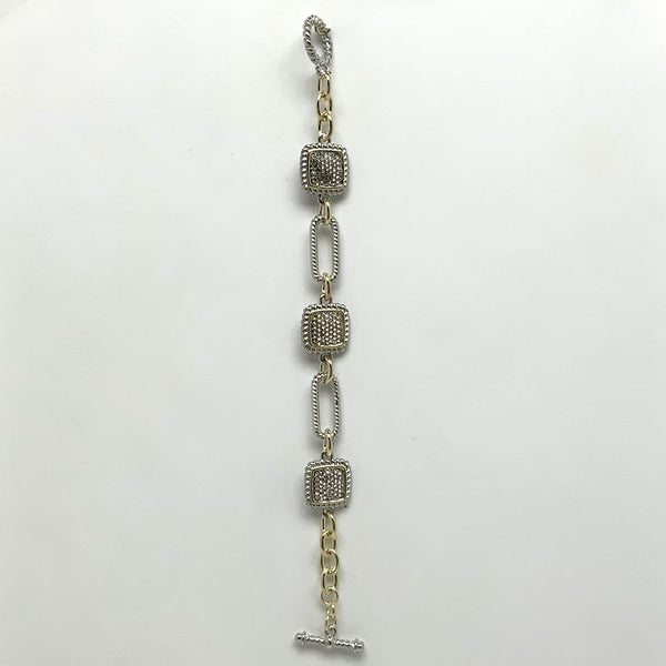 Bling Square Link Toggle Clasp Bracelet