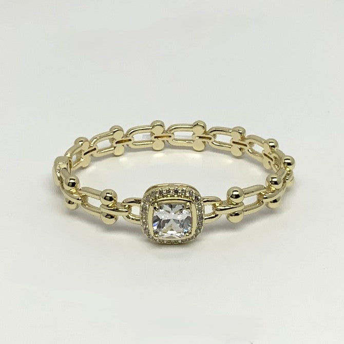Cubic Zirconia Square Piece Link Bracelet