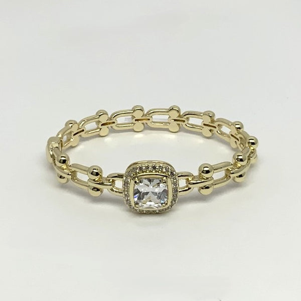 Cubic Zirconia Square Piece Link Bracelet
