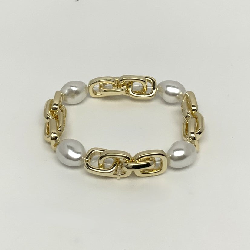 Box Link Pearl Stretch Bracelet