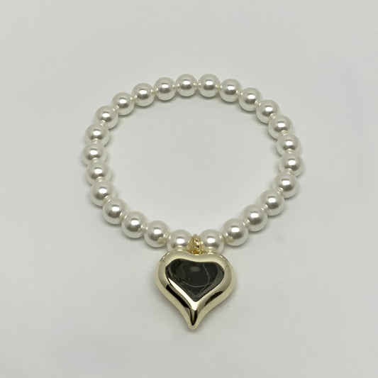 Chrome Heart Pendant Pearl Beaded Bracelet