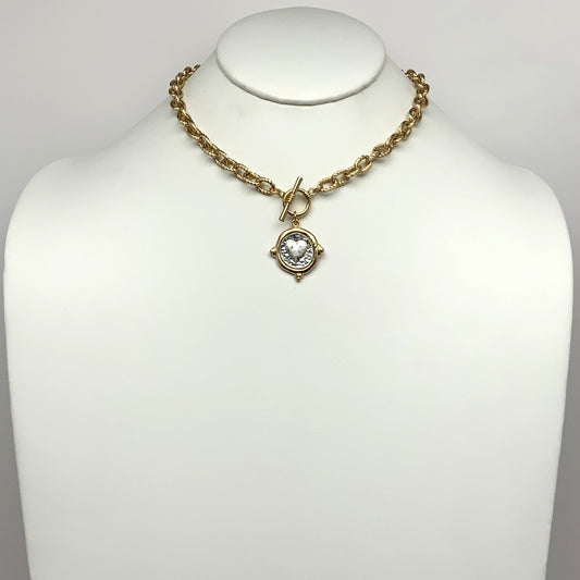 Rustic Heart Print Pendant Toggle Clasp Necklace