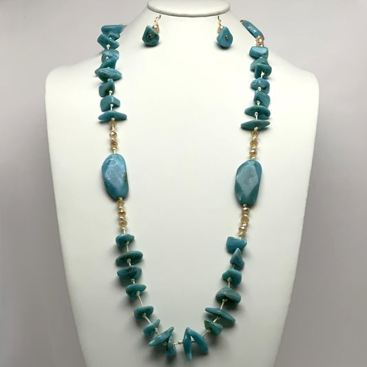 Long Cord Lucite Pebble Stone Shape Necklace Set