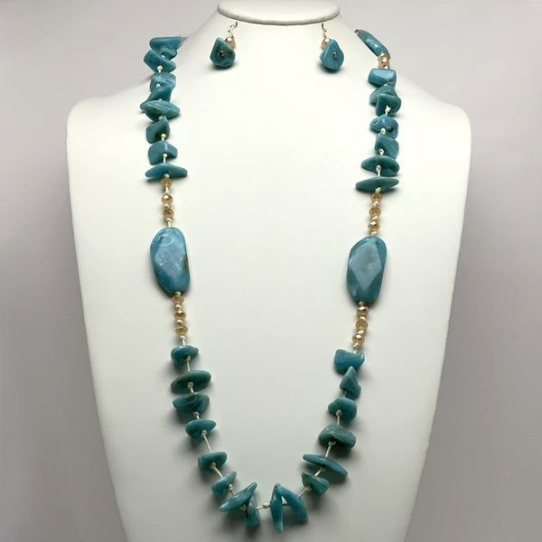 Long Cord Lucite Pebble Stone Shape Necklace Set