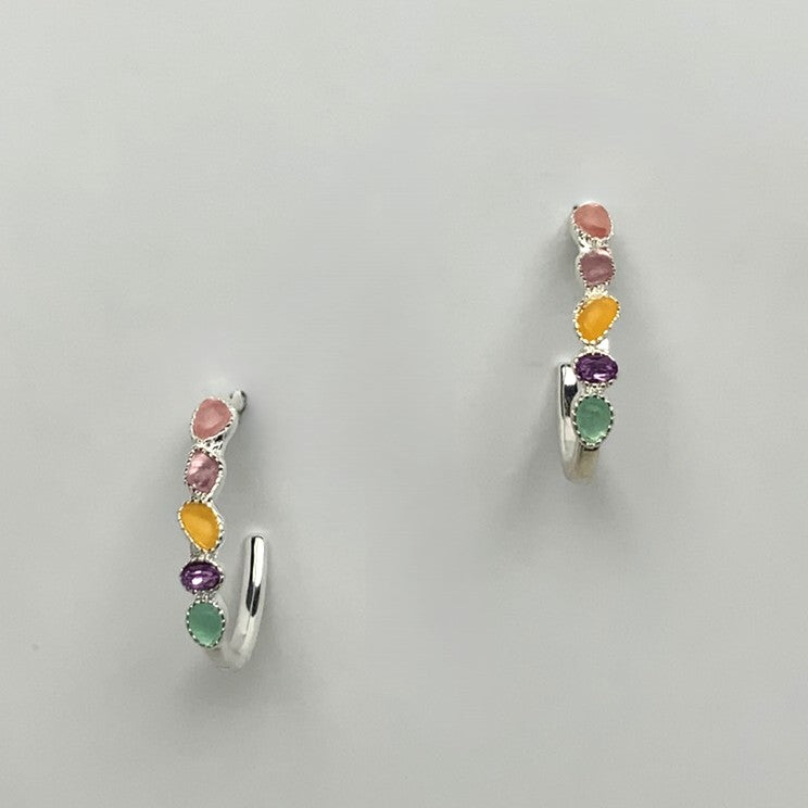 Stone Decorated Hoop Earrings