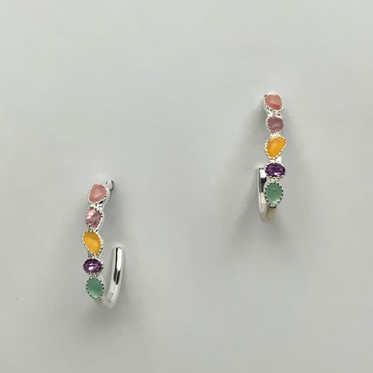 Stone Decorated Hoop Earrings