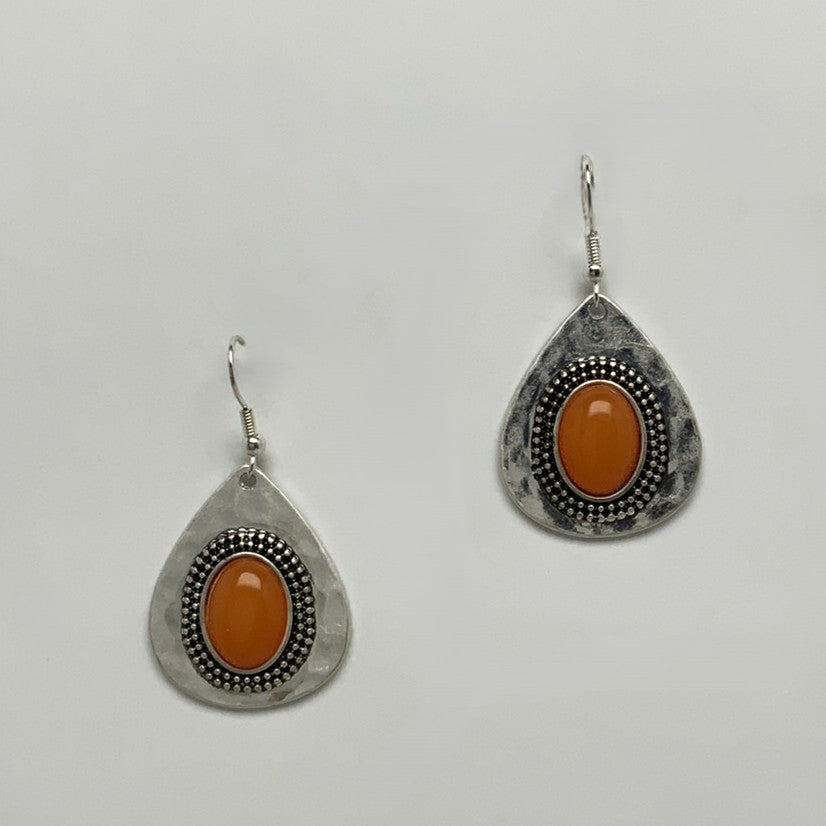 Teardrop Hammered Design w/Stone Earrings