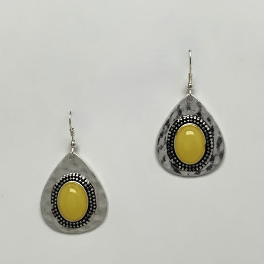 Teardrop Hammered Design w/Stone Earrings