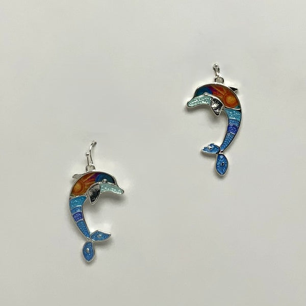 Fun Pattern Dolphin Pendant Earrings