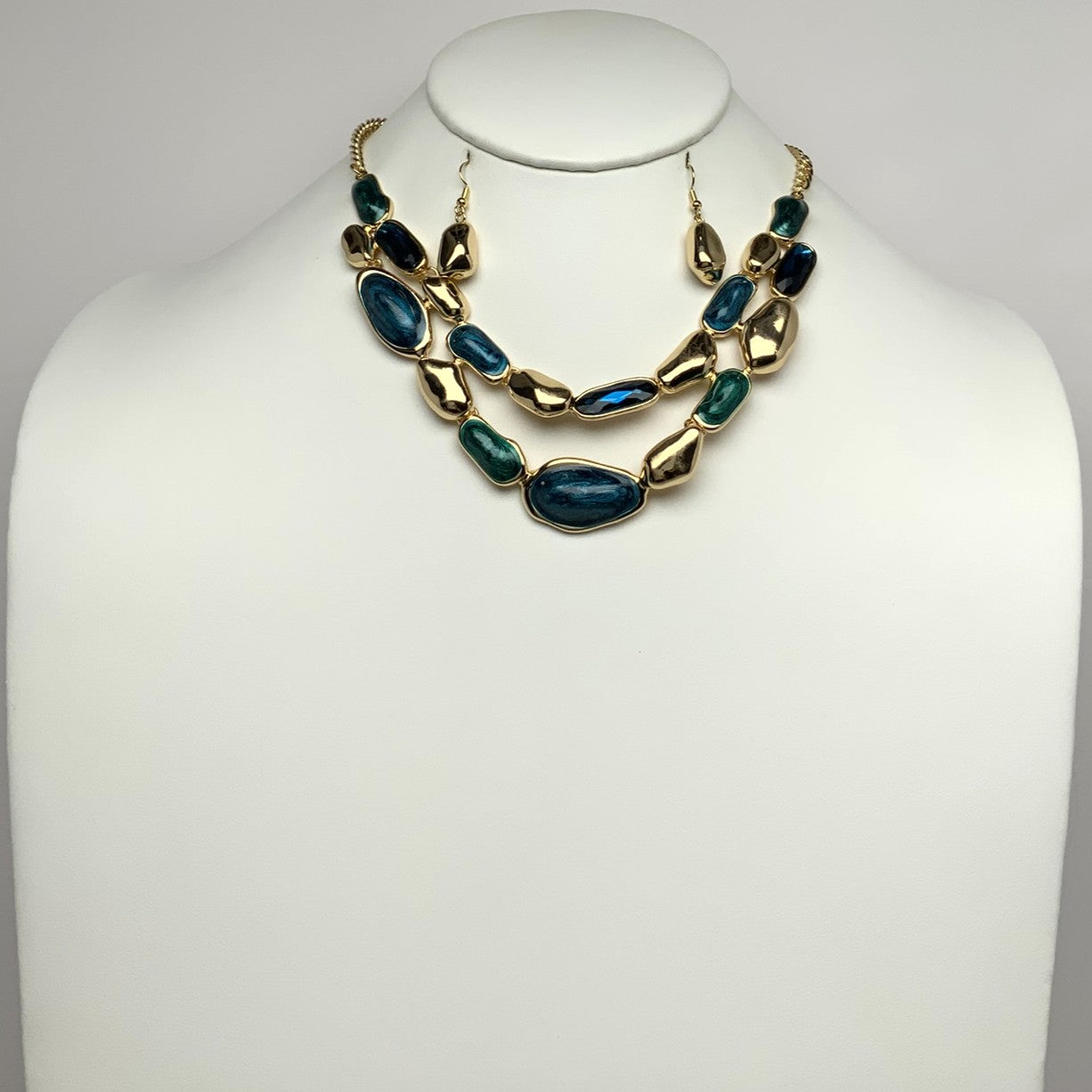 Abstract Pebble Enamel Layered Metal Necklace Set