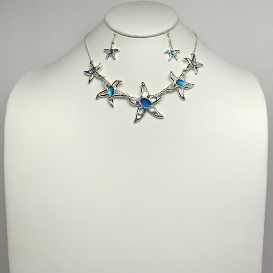 Starfish Pebble Sea Glass Bib Style Necklace