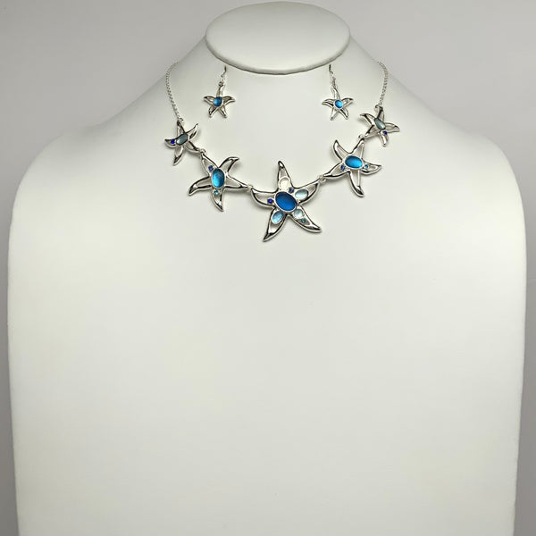 Starfish Pebble Sea Glass Bib Style Necklace