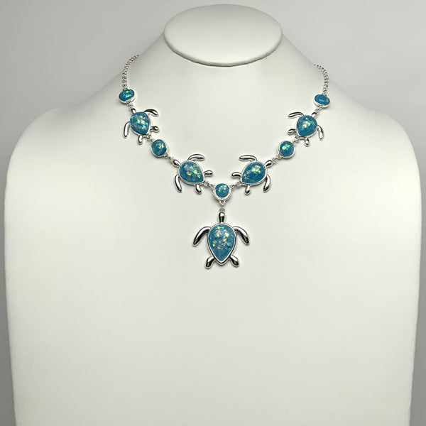 Turtle Dangle Enamel Glitter Necklace