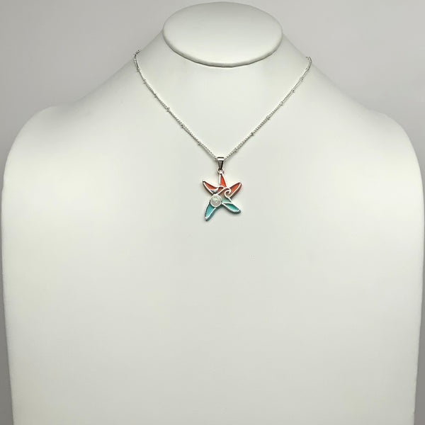 Layered Metal Starfish Charm Pendant Necklace