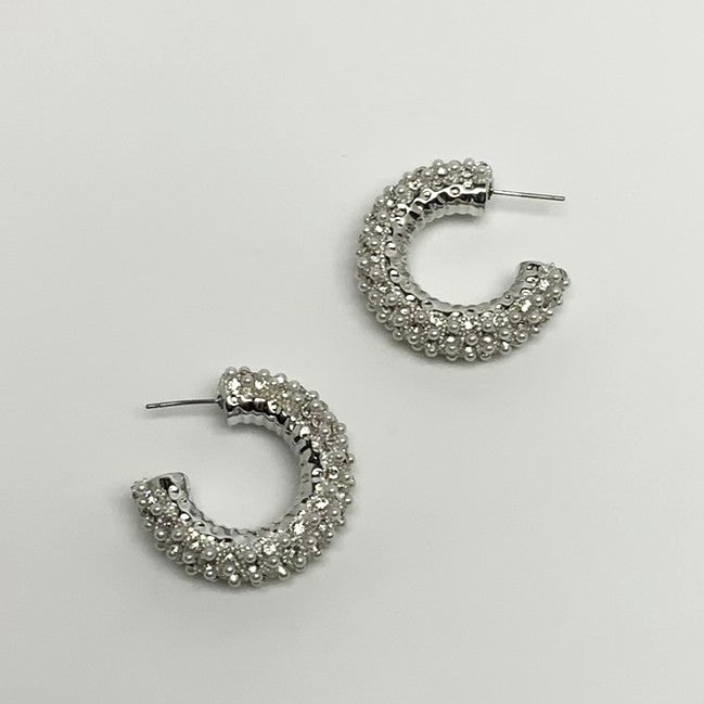 Crystal Pearl Friction Back Hoop Earrings