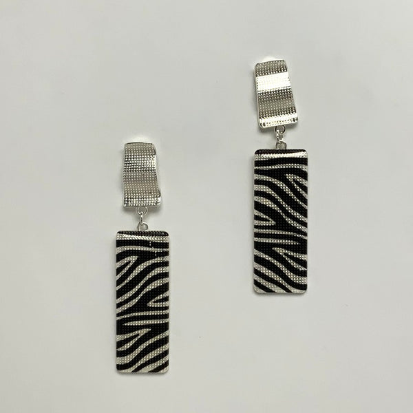 Textured Rectangle Zebra Print Earrings