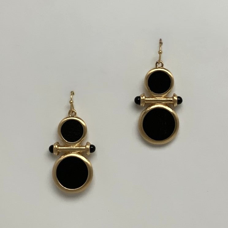 Wood Metal Mix Metal Circle Tube Earrings