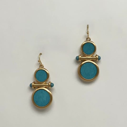 Wood Metal Mix Metal Circle Tube Earrings