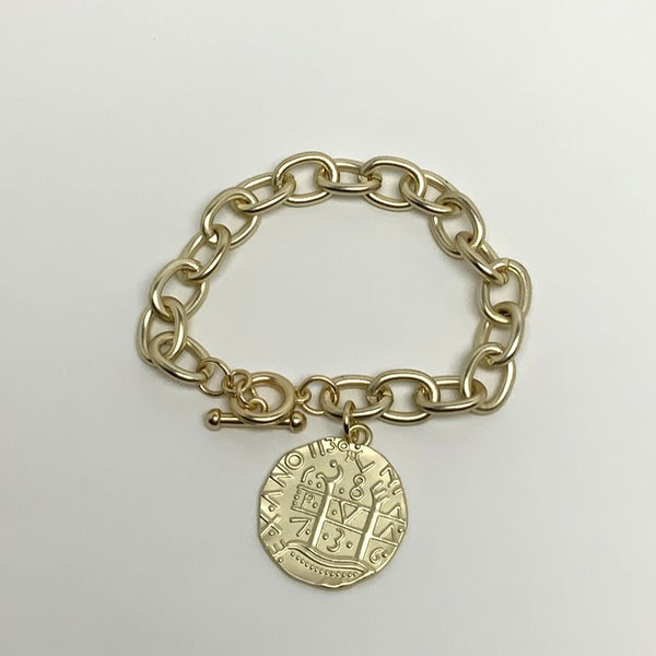 Matte Finish Coin Pendant Chain Bracelet