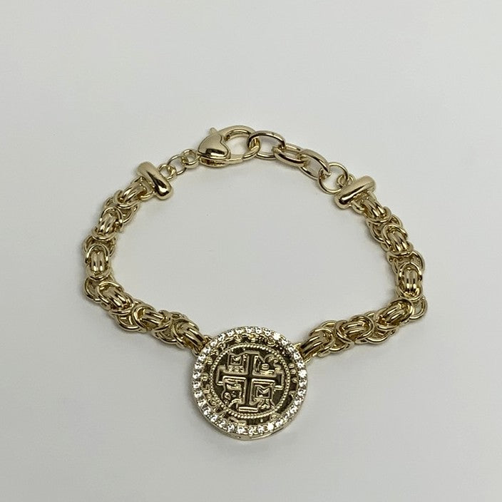 Interlinked Coin CZ Pendant Bracelet