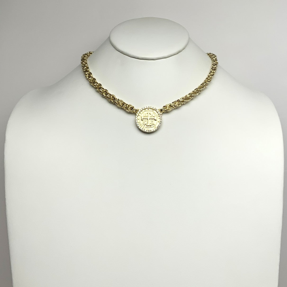 Interlinked Chain Coin CZ Necklace