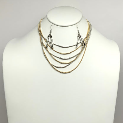 Multi Wire W/ Metal Curved Tubes Necklace Set