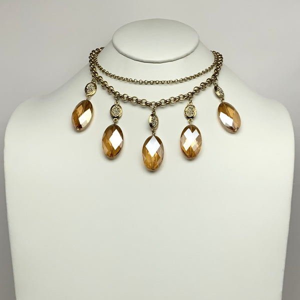 Layered Chain Crystal Lucite Pendant Charms Necklace