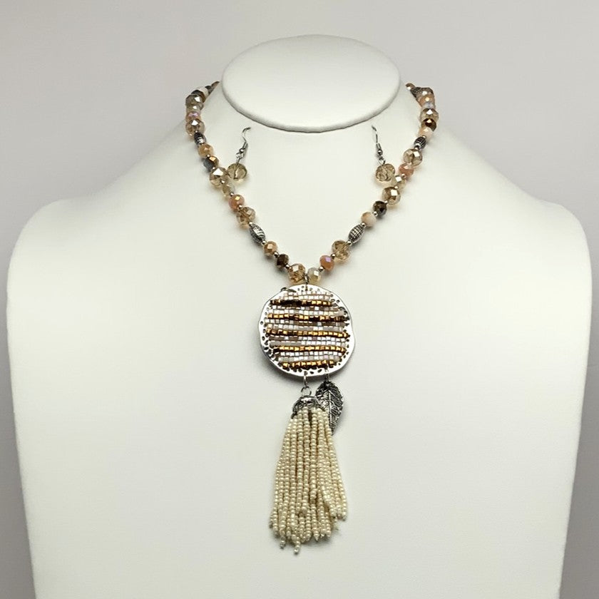 Crystal and Seed Bead Tassel Necklace Set