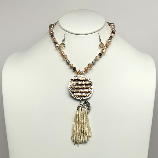 Crystal and Seed Bead Tassel Necklace Set