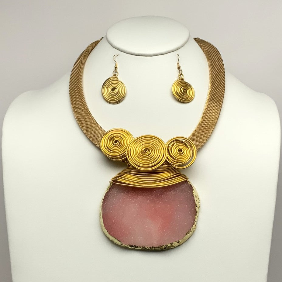 Bib Style Wire Crystalized Pendant Necklace set