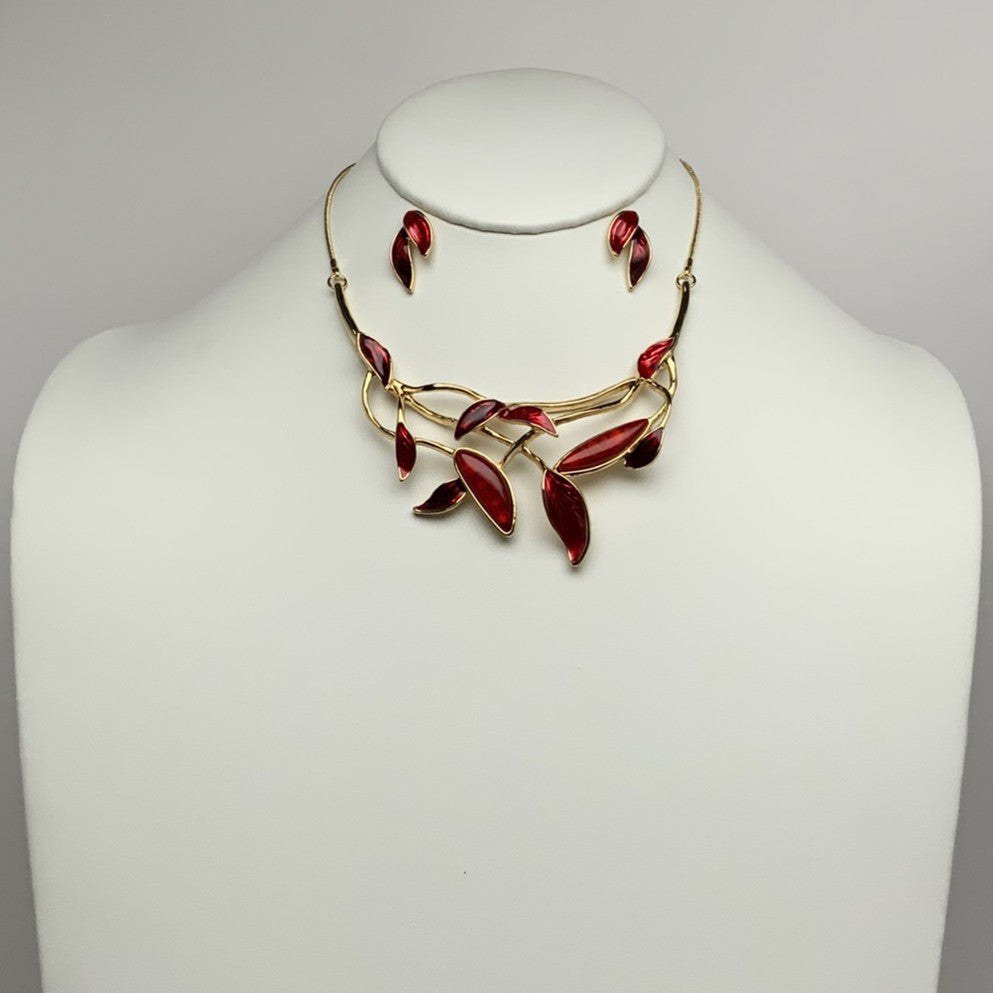 Lucite Enamel Vine Drop Necklace Set