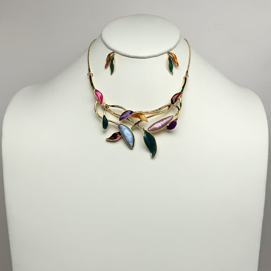 Lucite Enamel Vine Drop Necklace Set