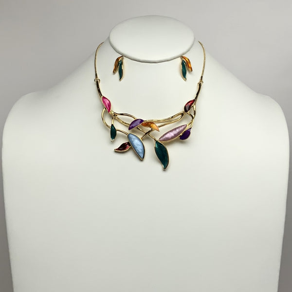 Lucite Enamel Vine Drop Necklace Set