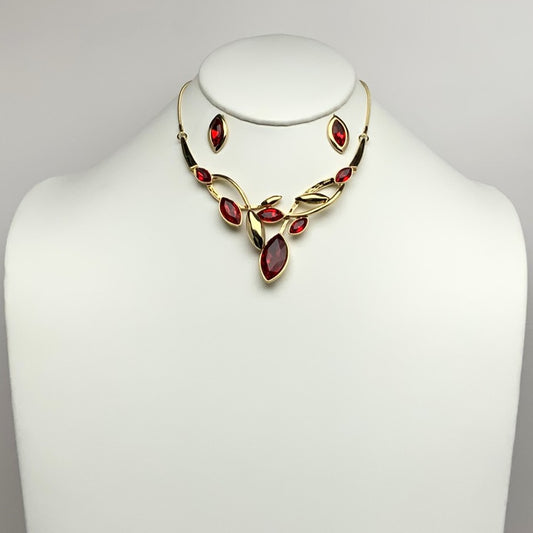 Crystal Metal Leaf Vine Drop Necklace Set