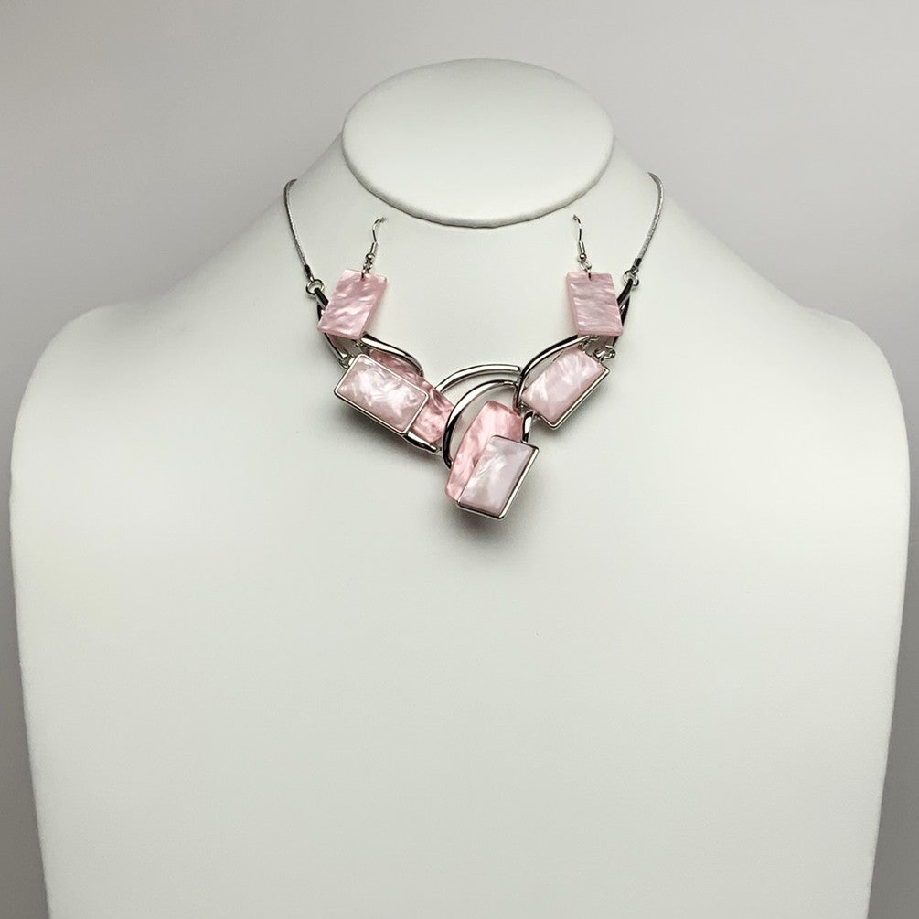 Short Glassy Lucite Bib Style Necklace Set