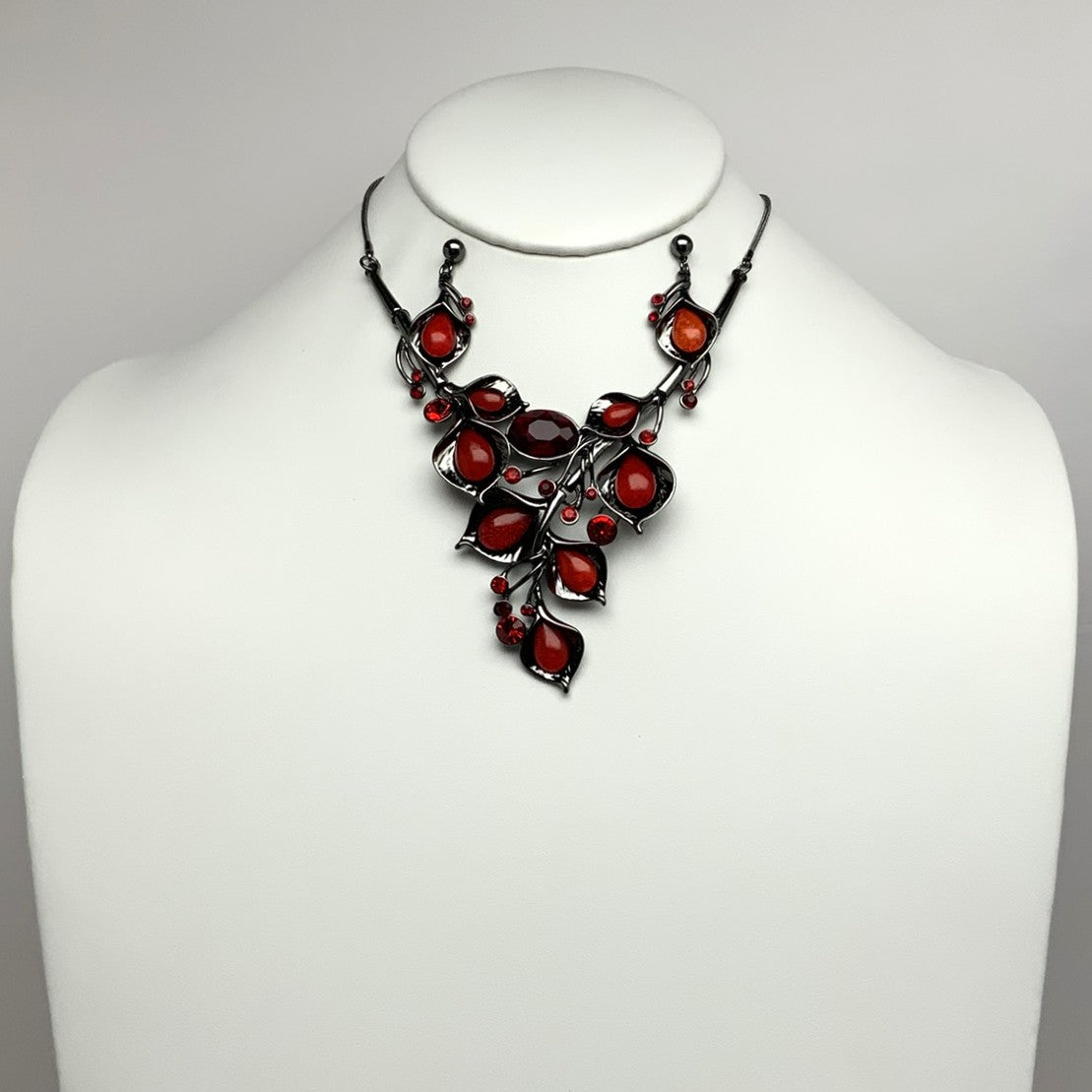 Crystal Leaf Bundle Bib Style Necklace Set