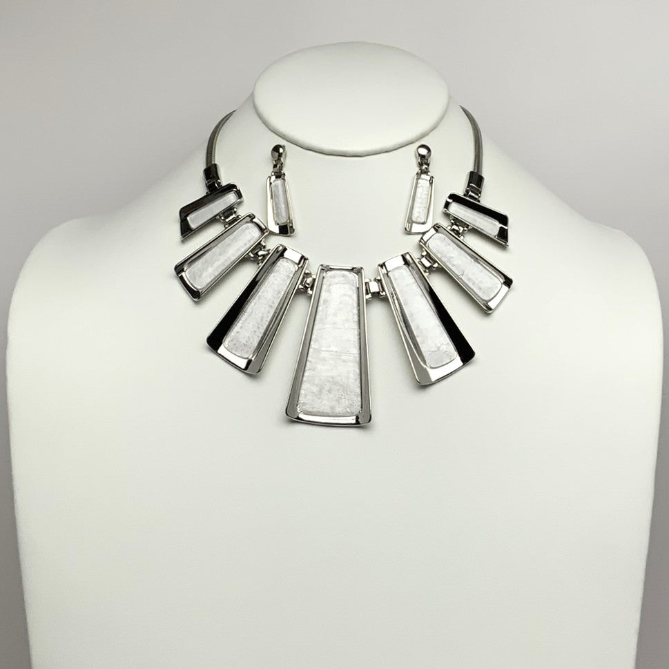 Curved Rectangles Lucite Metal Bib Style Necklace Set
