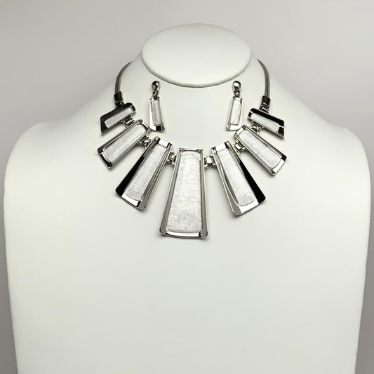 Curved Rectangles Lucite Metal Bib Style Necklace Set