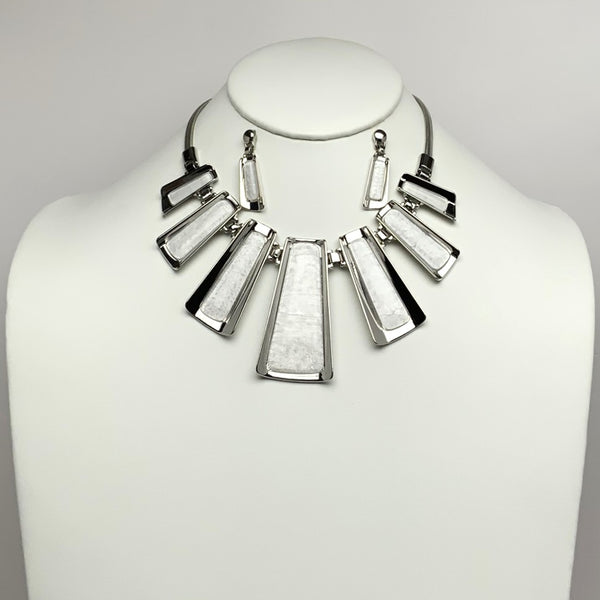 Curved Rectangles Lucite Metal Bib Style Necklace Set