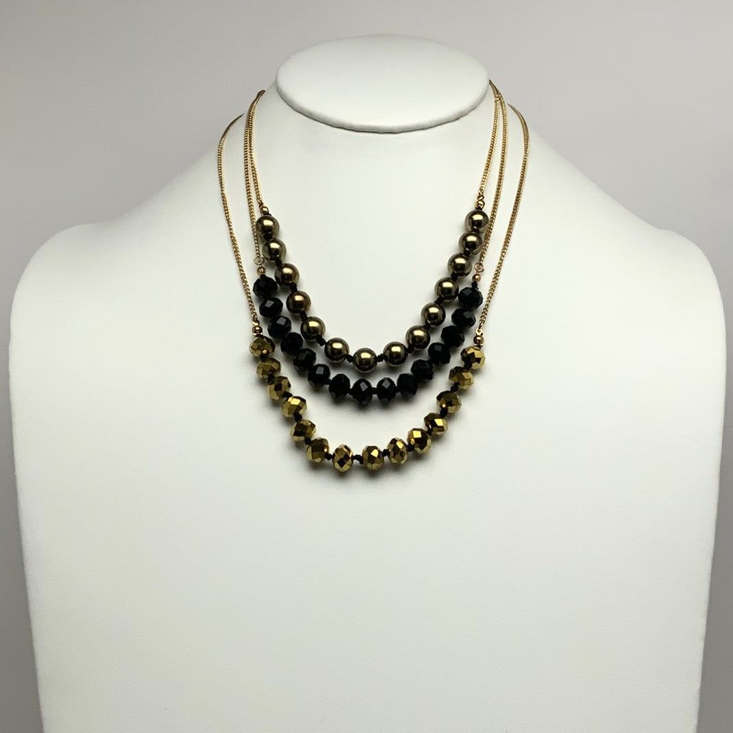 Small 3 Layer Rhinestone with Pearls Necklace