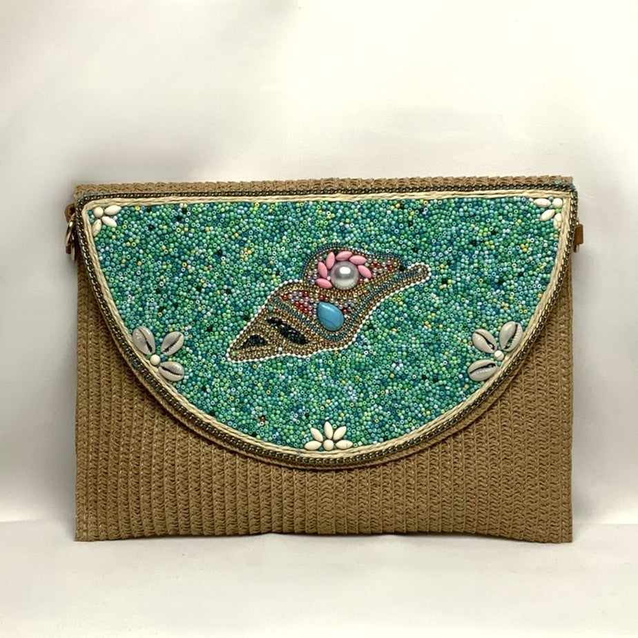 Beaded Shell Fold Over Handbag