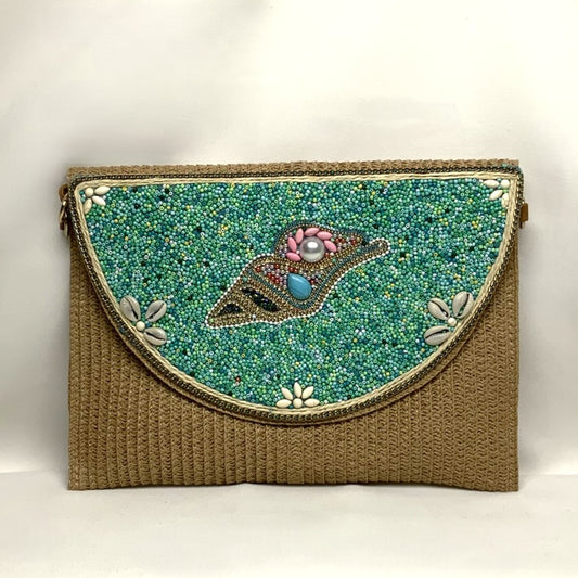 Beaded Shell Fold Over Handbag