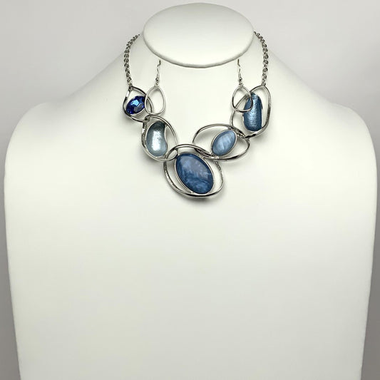Oval Abstract Lucite Crystal Curved Metal Necklace Set