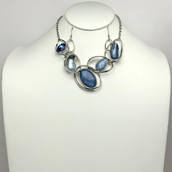 Oval Abstract Lucite Crystal Curved Metal Necklace Set