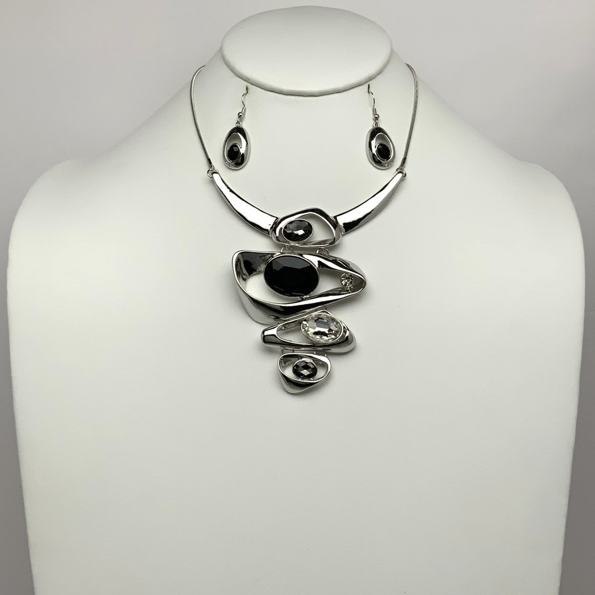 Metal and Rhinestone Drop Necklace